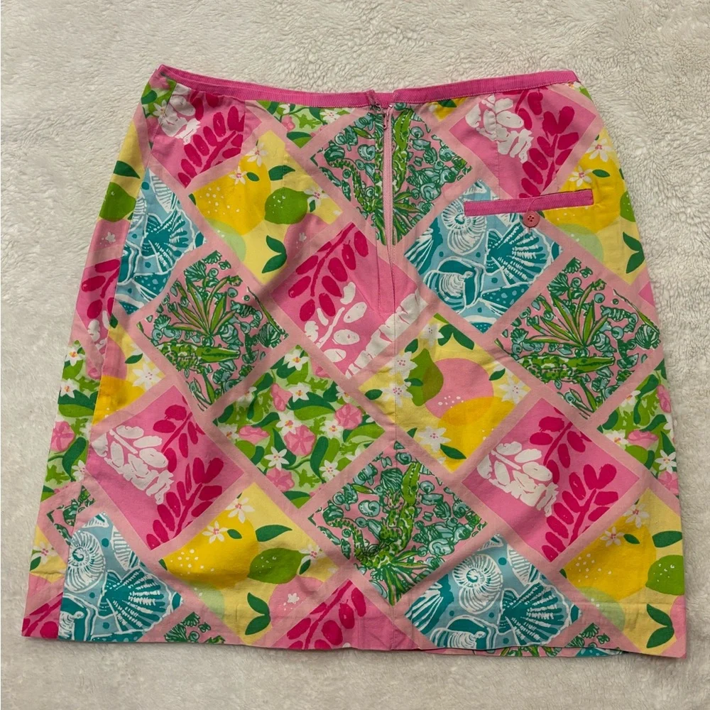 Lilly Pulitzer White Label Pink Tile Patch Skirt Vintage 90s